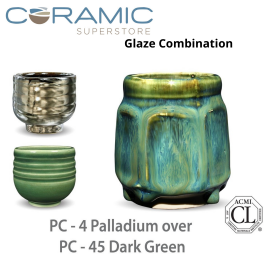 Palladium PC-04 over Dark Green PC-45 Pottery Cone 5 Glaze Combination Palladium PC-04 over Dark Green PC-45 Pottery Cone 5 Glaze Combination